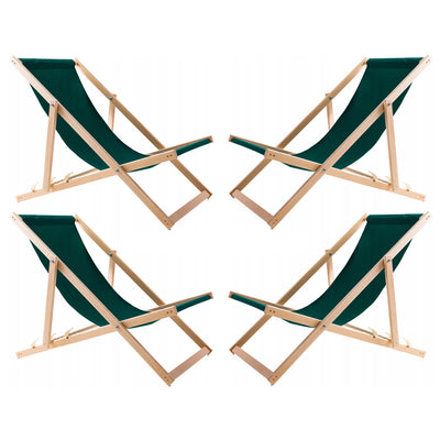 Woodok Conjunto de 4 Tumbonas de Madera, Color verde, Hamacas cómodas, ideales para la playa, balcón, terraza