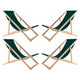Conjunto de 4 espreguiçadeiras de madeira Woodok, cor verde, redes confortáveis, ideais para praia, varanda, terraço