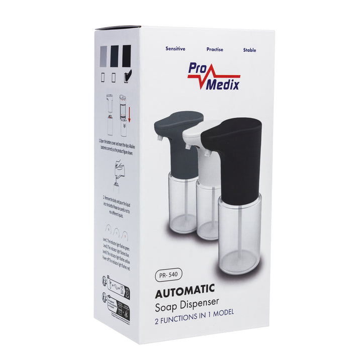 Dispensador automático ProMedix, recipiente dispensador para sabonetes líquidos, desinfetantes, 300 ml, 4 unidades AA, preto, PR-540 B