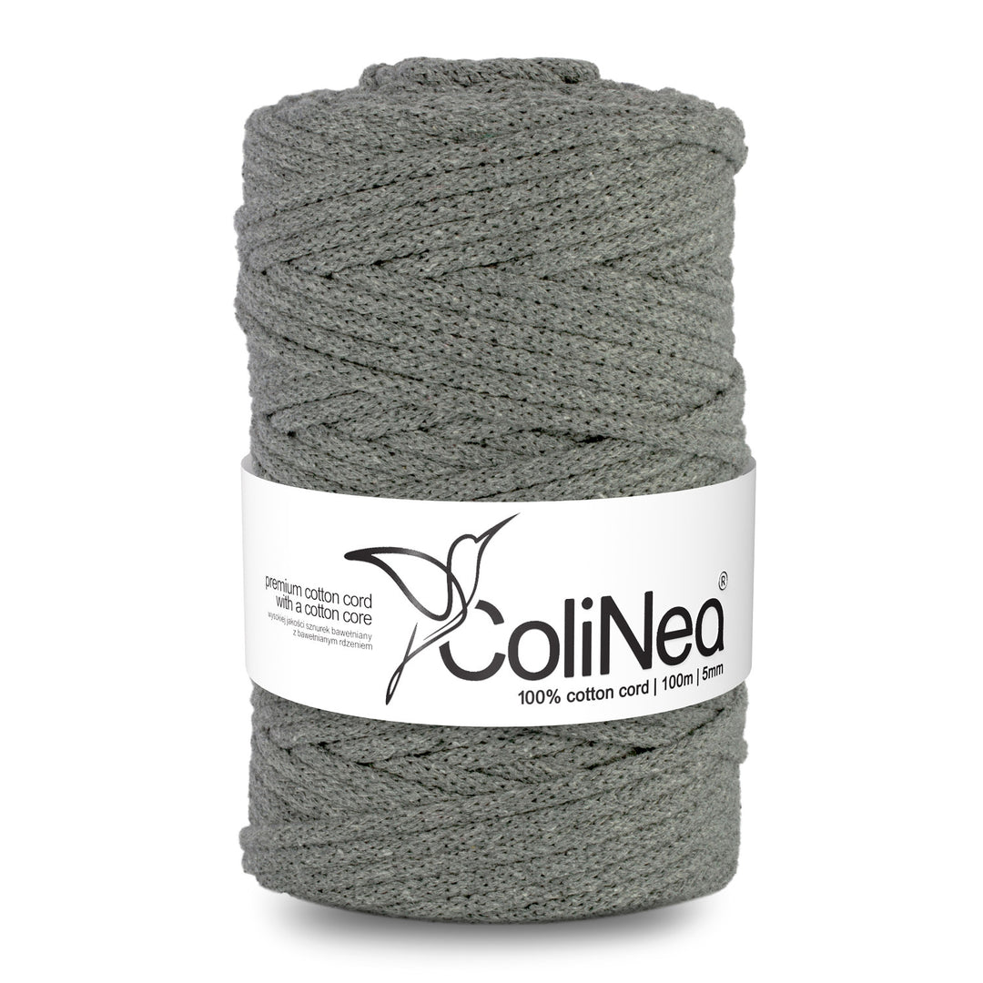 Cordão de algodão ColiNea com núcleo de algodão, entrançado, 5 mm, 100 m, cinzento-escuro
