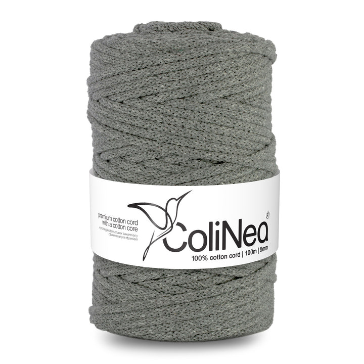 Cordão de algodão ColiNea com núcleo de algodão, entrançado, 5 mm, 100 m, cinzento-escuro