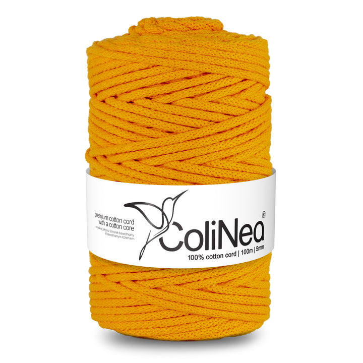 Cordão de algodão ColiNea com núcleo de algodão, entrançado, 5 mm, 100 m, amarelo-escuro