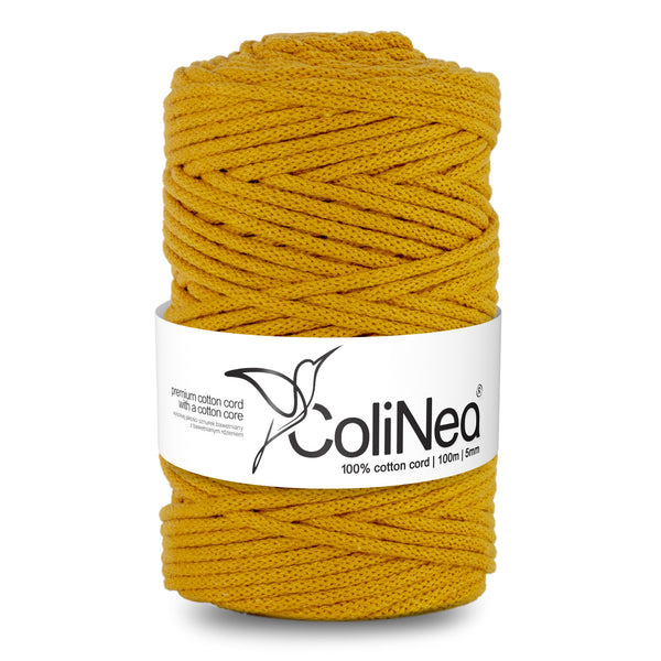 Cordão de algodão ColiNea com núcleo de algodão, entrançado, 5 mm, 100 m, cor mostarda