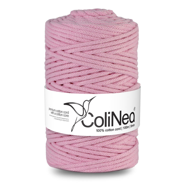 Cordão de algodão ColiNea com núcleo de algodão, entrançado, 5 mm, 100 m, rosa