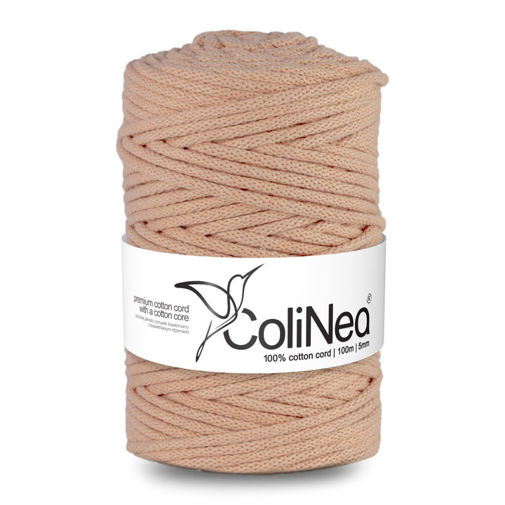 Cordão de algodão ColiNea com núcleo de algodão, entrançado, 5 mm, 100 m, cor salmão