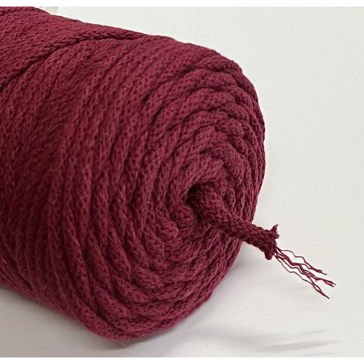 Cordão de algodão ColiNea com núcleo de algodão, entrançado, 5 mm, 100 m, cor grená