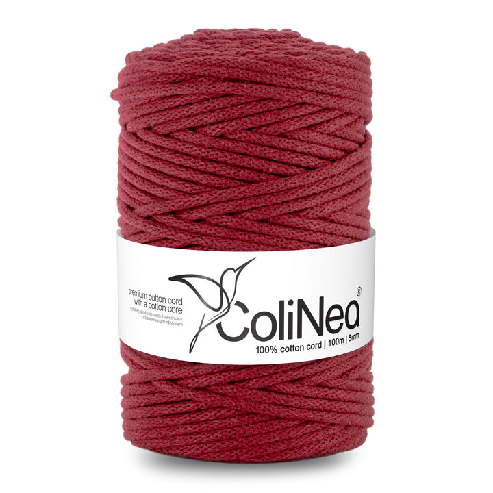 Cordão de algodão ColiNea com núcleo de algodão, entrançado, 5 mm, 100 m, cor grená