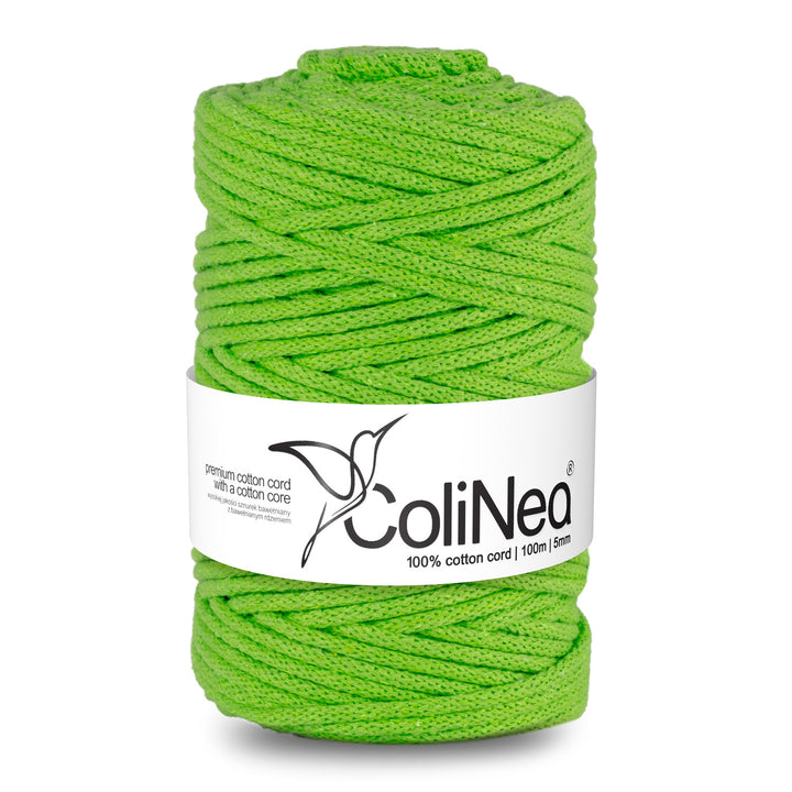 Cordão de algodão ColiNea com núcleo de algodão, entrançado, 5 mm, 100 m, verde claro