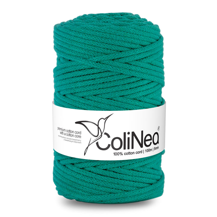 Cordão de algodão ColiNea com núcleo de algodão, entrançado, 5 mm, 100 m, turquesa