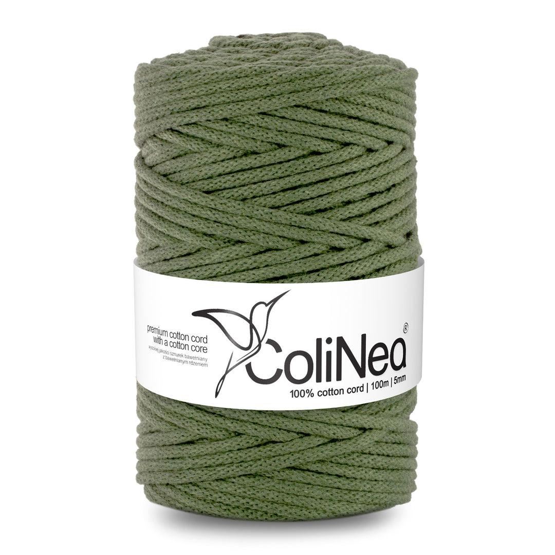 Cordão de algodão ColiNea com núcleo de algodão, entrançado, 5 mm, 100 m, caqui