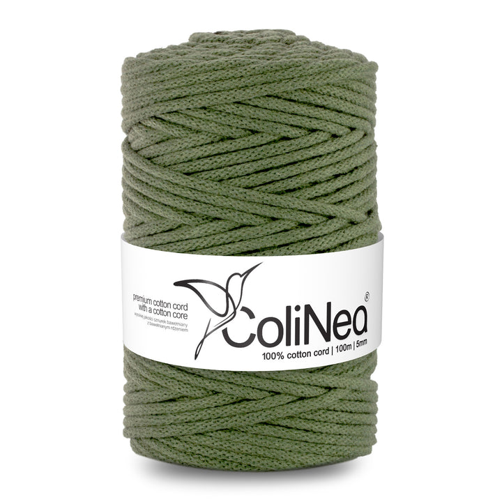 Cordão de algodão ColiNea com núcleo de algodão, entrançado, 5 mm, 100 m, caqui