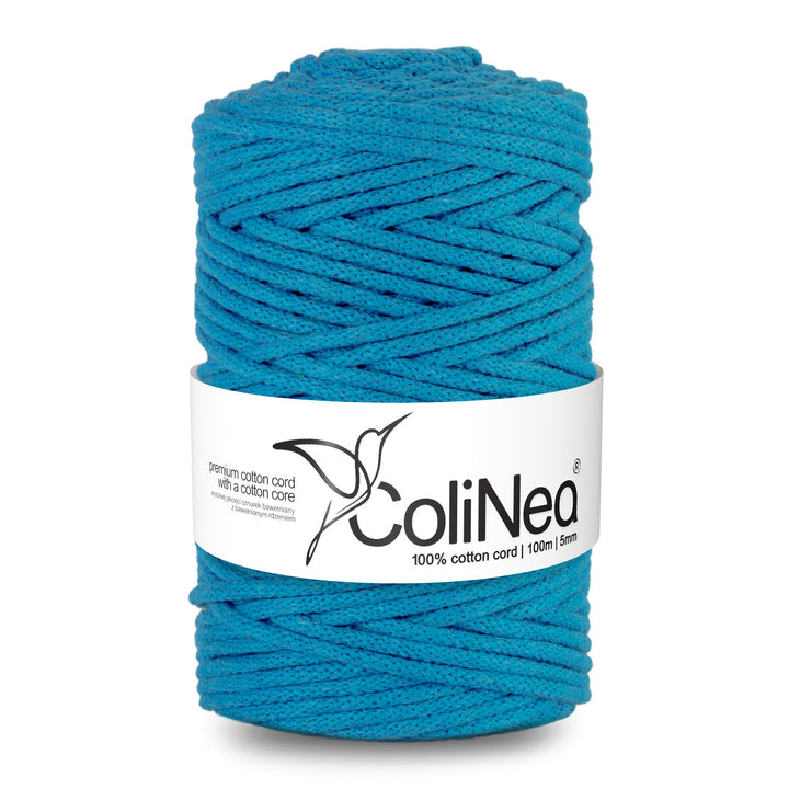 Cordão de algodão ColiNea com núcleo de algodão, entrançado, 5 mm, 100 m, azul