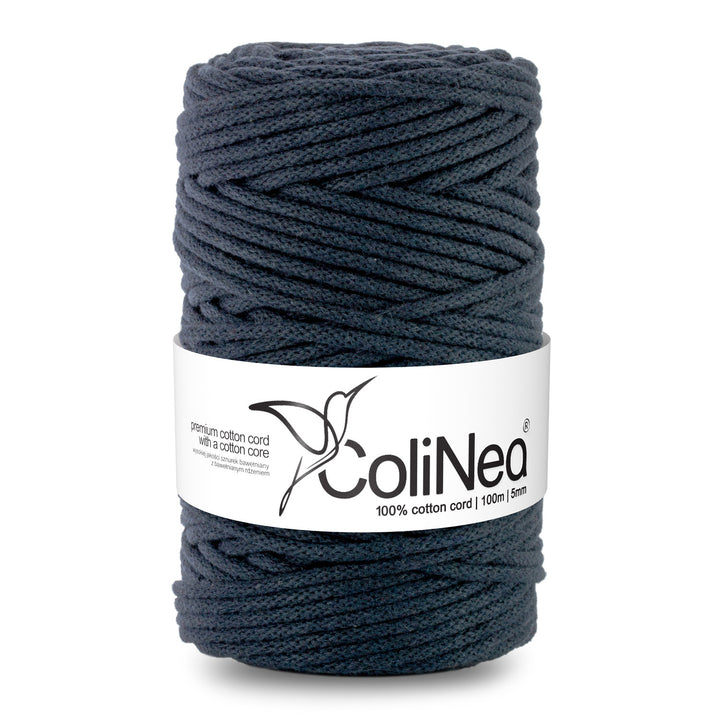 Cordão de algodão ColiNea com núcleo de algodão, entrançado, 5 mm, 100 m, cor de tinta