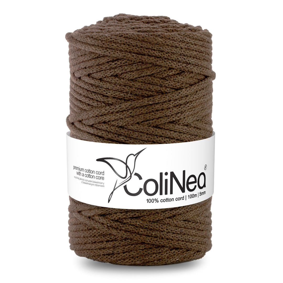 Cordão de algodão ColiNea com núcleo de algodão, entrançado, 5 mm, 100 m, castanho