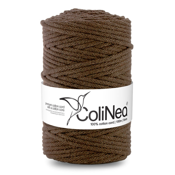 Cordão de algodão ColiNea com núcleo de algodão, entrançado, 5 mm, 100 m, castanho