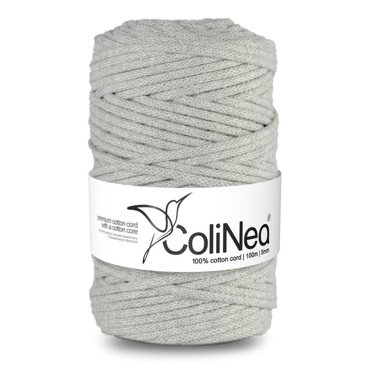 Cordão de algodão ColiNea com núcleo de algodão, entrançado, 5 mm, 200 m, cinzento claro