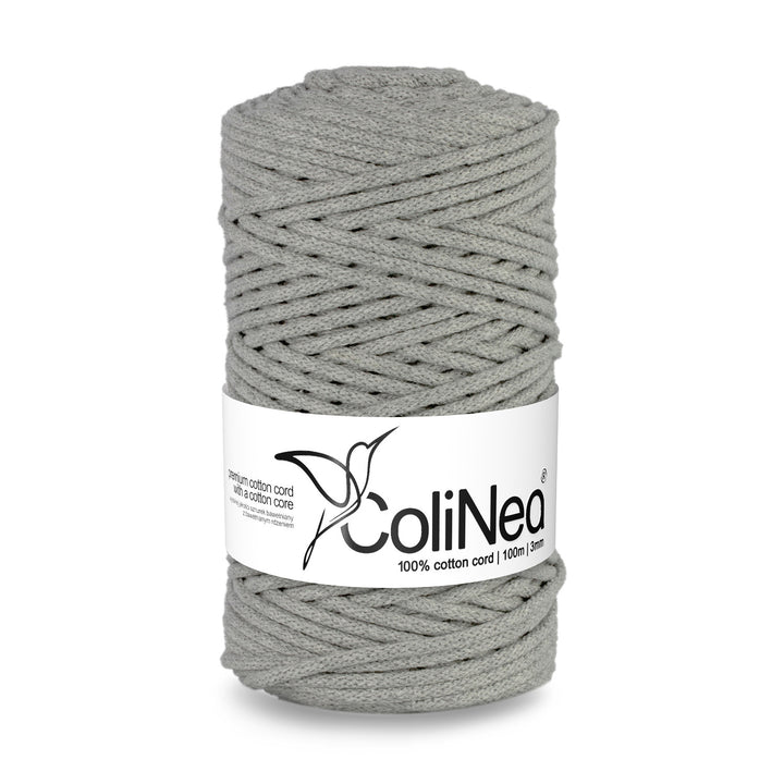 Cordão de algodão ColiNea com núcleo de algodão, entrançado, 3 mm 100 m, cinzento