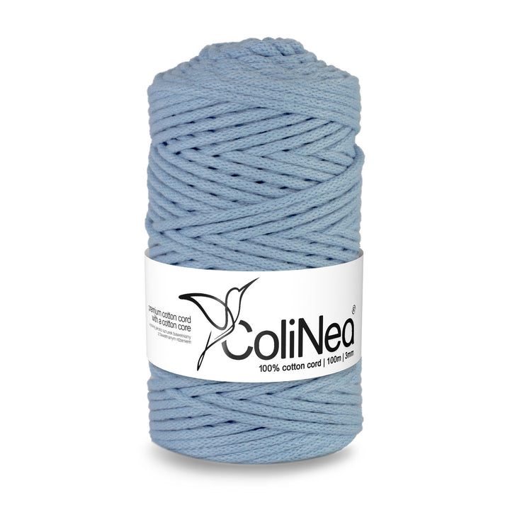 Cordão de algodão ColiNea com núcleo de algodão, entrançado, 3 mm, 100 m, azul