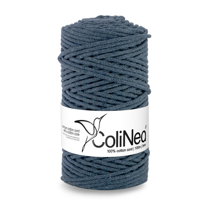 Cordão de algodão ColiNea com núcleo de algodão, entrançado, 3 mm, 100 m, cor de ganga