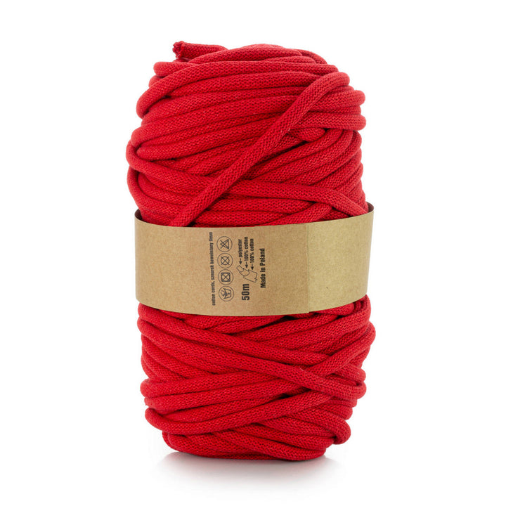 Cordão de algodão WAS com núcleo de poliéster, entrançado, 9 mm, 50 m, vermelho