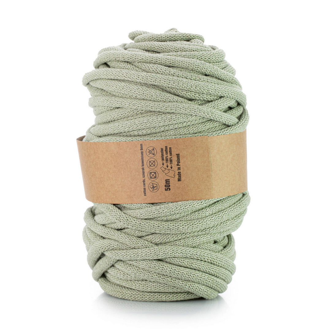 Cordão de algodão WAS com núcleo de poliéster, entrançado, 9 mm, 50 m, verde azeitona