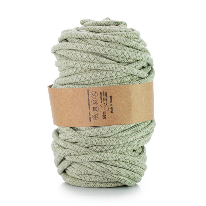 Cordão de algodão WAS com núcleo de poliéster, entrançado, 9 mm, 50 m, verde azeitona