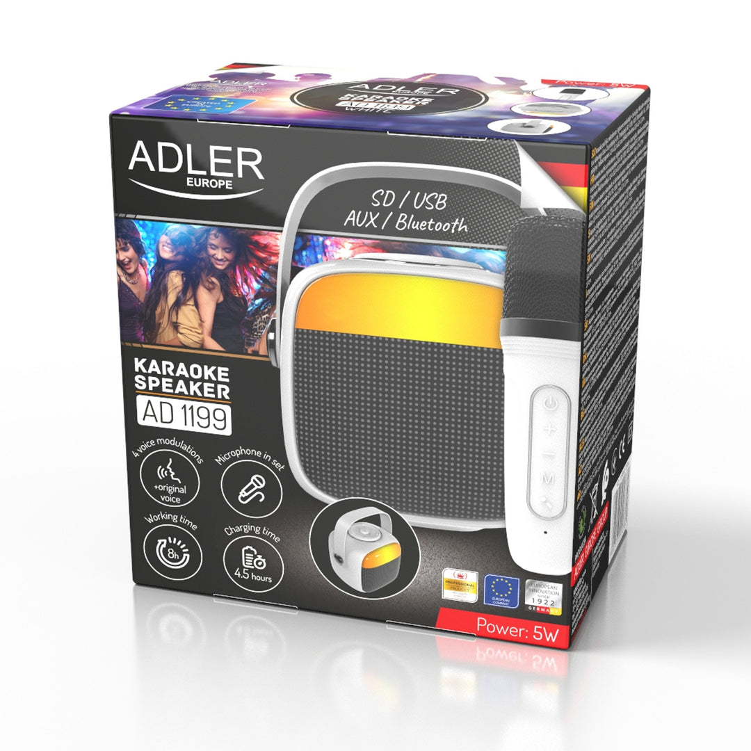 Altavoz inalámbrico Adler, con micrófono, para karaoke, Bluetooth, AD 1199 W