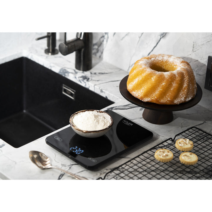 Báscula de cocina, Adler, negra, 10 kg, recargable por USB, AD 3177