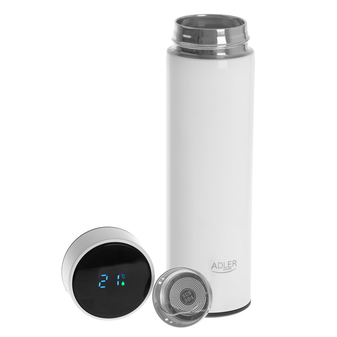 Termo Adler, pantalla táctil LED, capacidad 473 ml, color blanco, AD 4506