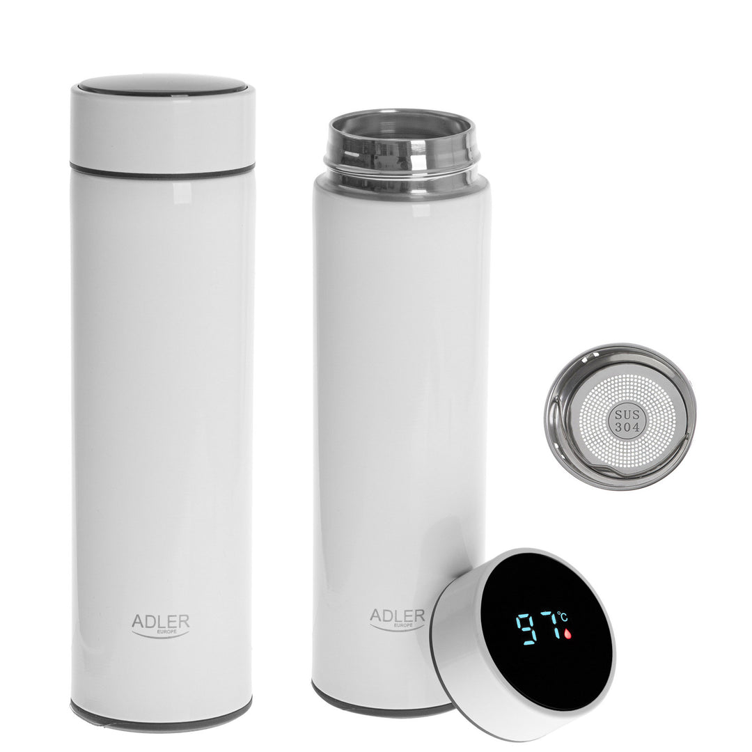 Termo Adler, pantalla táctil LED, capacidad 473 ml, color blanco, AD 4506