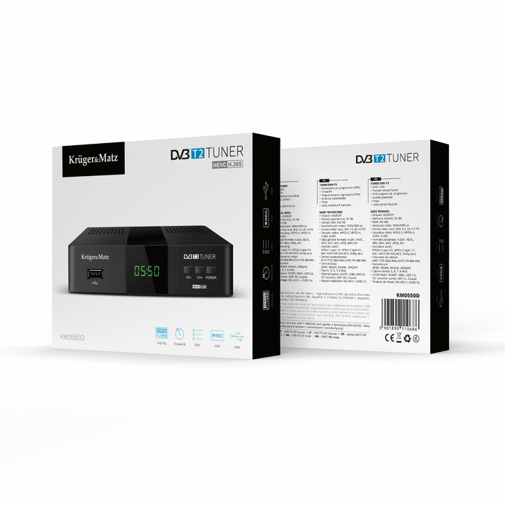 Sintonizador y descodificador DVB-T2 KM0550D H.265 HEVC EPG PVR Timeshift Kruger&Matz