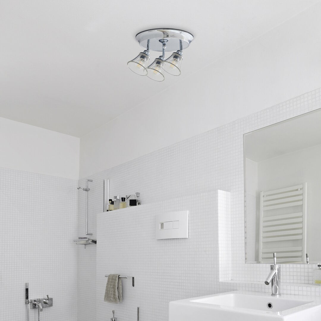 Luminária de teto Rabalux Antoine com 3 dimmers, adequada para casas de banho, IP44, 3 tomadas E14, máx. 40 W, cromada