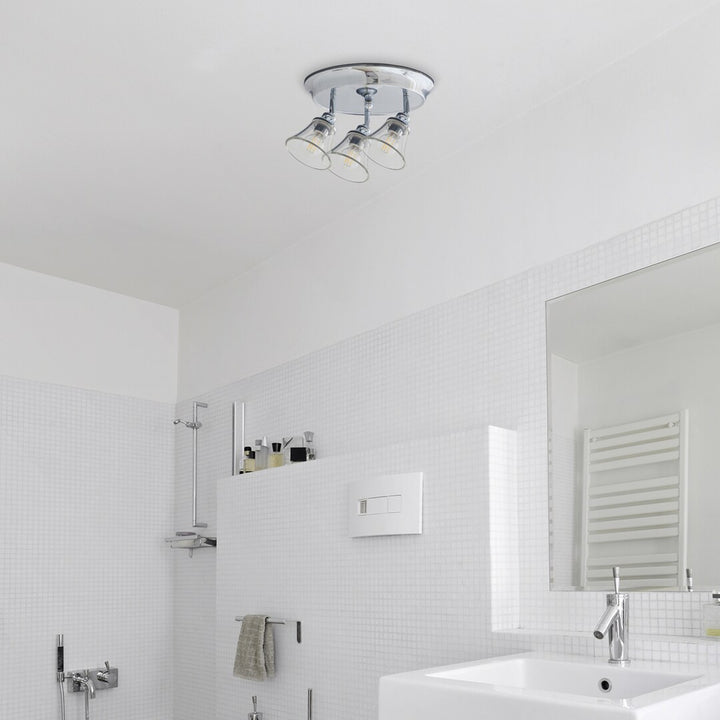 Luminária de teto Rabalux Antoine com 3 dimmers, adequada para casas de banho, IP44, 3 tomadas E14, máx. 40 W, cromada