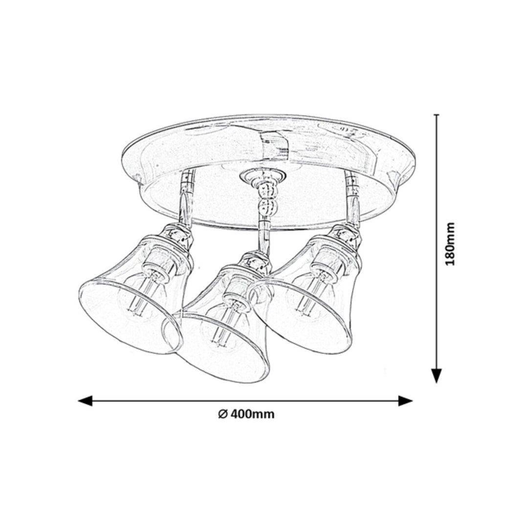 Luminária de teto Rabalux Antoine com 3 dimmers, adequada para casas de banho, IP44, 3 tomadas E14, máx. 40 W, cromada