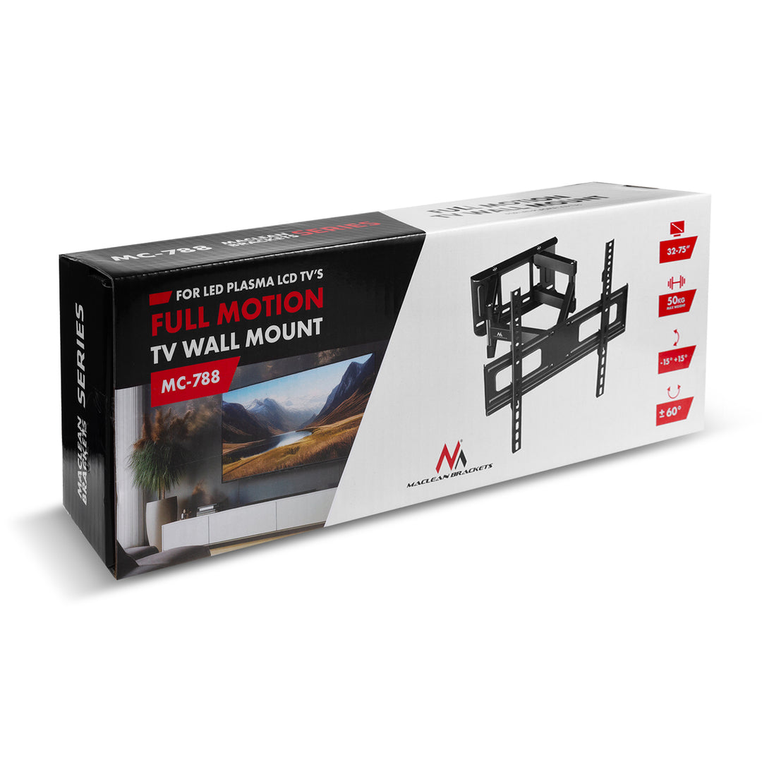 Soporte de TV Maclean, VESA máx. 400x400, 32-75", 50kg, ajuste de ángulo horizontal y vertical, perfil 80-380mm, negro, MC-788