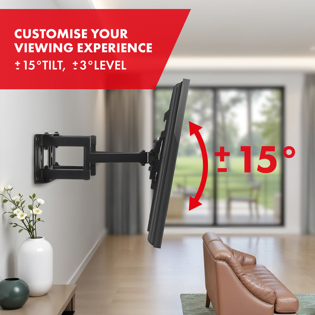 Soporte de TV Maclean, VESA máx. 400x400, 32-75", 50kg, ajuste de ángulo horizontal y vertical, perfil 80-380mm, negro, MC-788