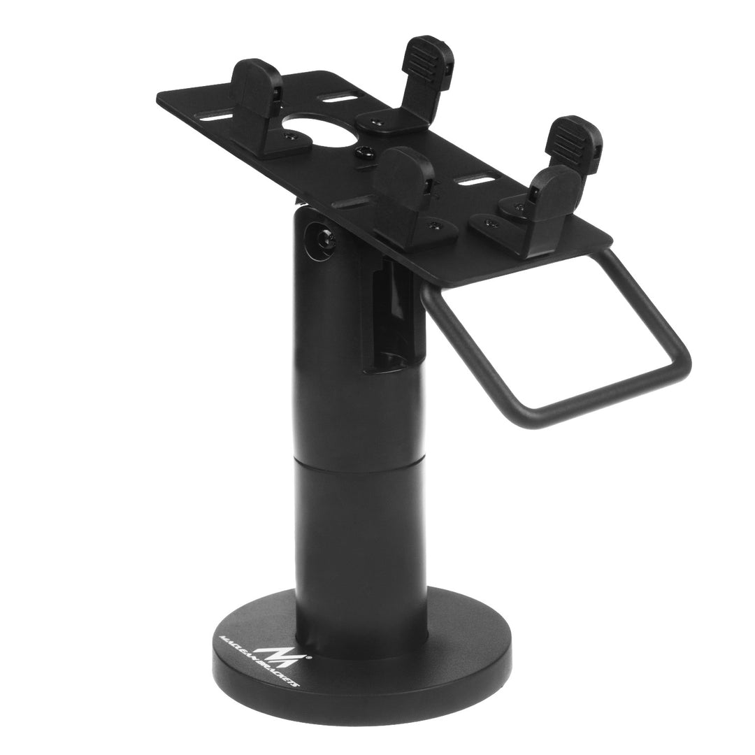 Suporte de terminal de cartão Maclean MC-818 para dispositivos POS, universal | Rotação de 270°, ajuste de inclinação de +0° a -75°, largura ajustável, gestão de cabos | Suporte de mesa para terminais EC