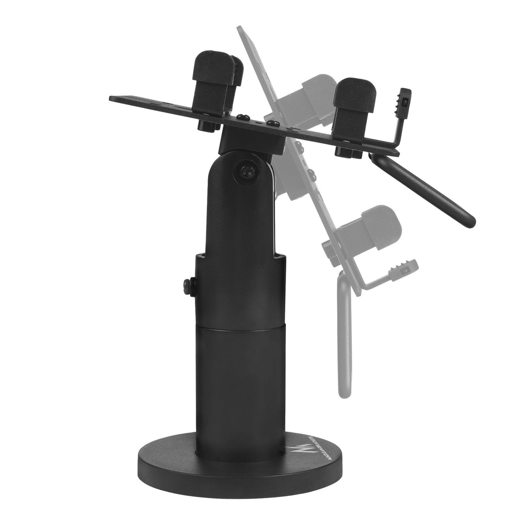 Suporte de terminal de cartão Maclean MC-818 para dispositivos POS, universal | Rotação de 270°, ajuste de inclinação de +0° a -75°, largura ajustável, gestão de cabos | Suporte de mesa para terminais EC