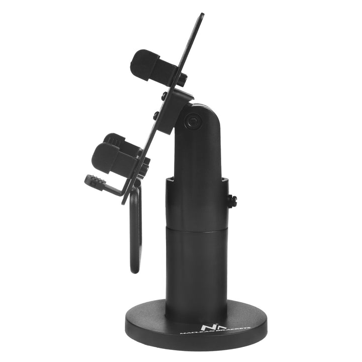 Suporte de terminal de cartão Maclean MC-818 para dispositivos POS, universal | Rotação de 270°, ajuste de inclinação de +0° a -75°, largura ajustável, gestão de cabos | Suporte de mesa para terminais EC