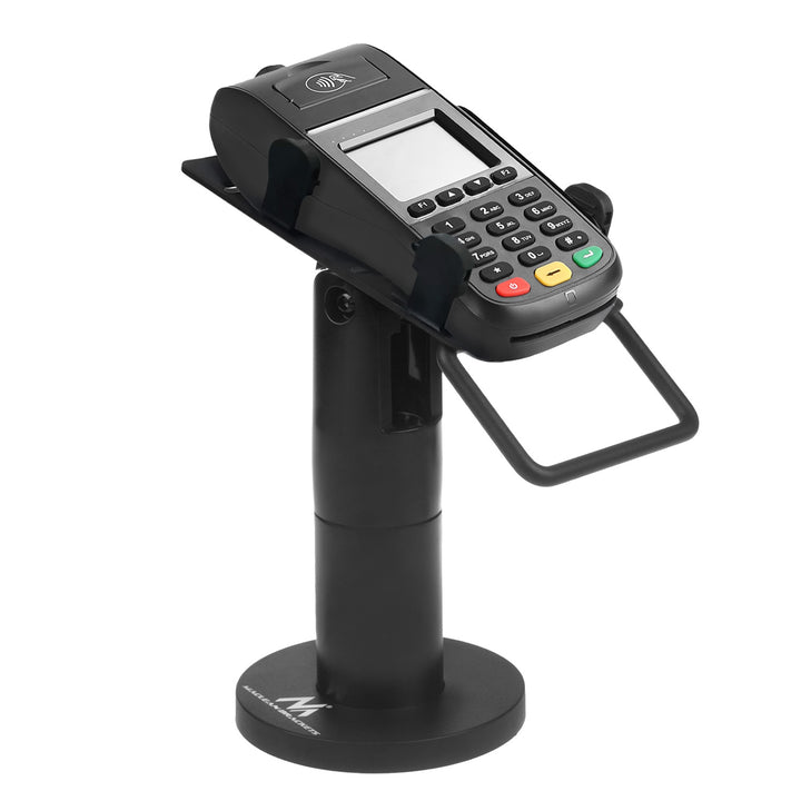 Suporte de terminal de cartão Maclean MC-818 para dispositivos POS, universal | Rotação de 270°, ajuste de inclinação de +0° a -75°, largura ajustável, gestão de cabos | Suporte de mesa para terminais EC
