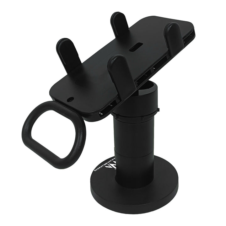 Suporte para terminal de cartão Maclean MC-819 para dispositivos POS | Rotação de 90°, ajuste de inclinação de +45° a -45°, largura ajustável, gestão de cabos | Suporte de mesa para terminais EC