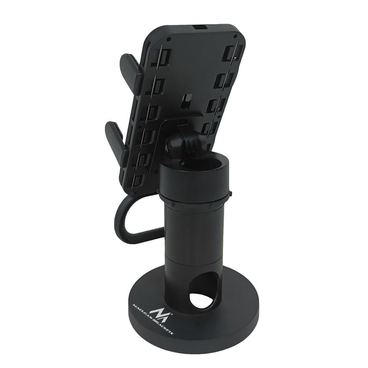 Suporte para terminal de cartão Maclean MC-819 para dispositivos POS | Rotação de 90°, ajuste de inclinação de +45° a -45°, largura ajustável, gestão de cabos | Suporte de mesa para terminais EC