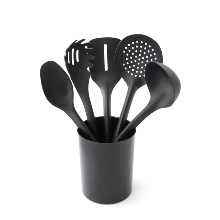 Conjunto de 5 utensílios de cozinha + recipiente preto de 15 cm Practical Handy