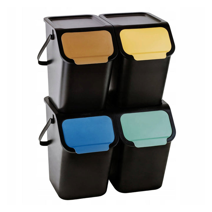 Papeleiras práticas 4x25L, conjunto de contentores para segregação de resíduos, pretos, Bini 10100577