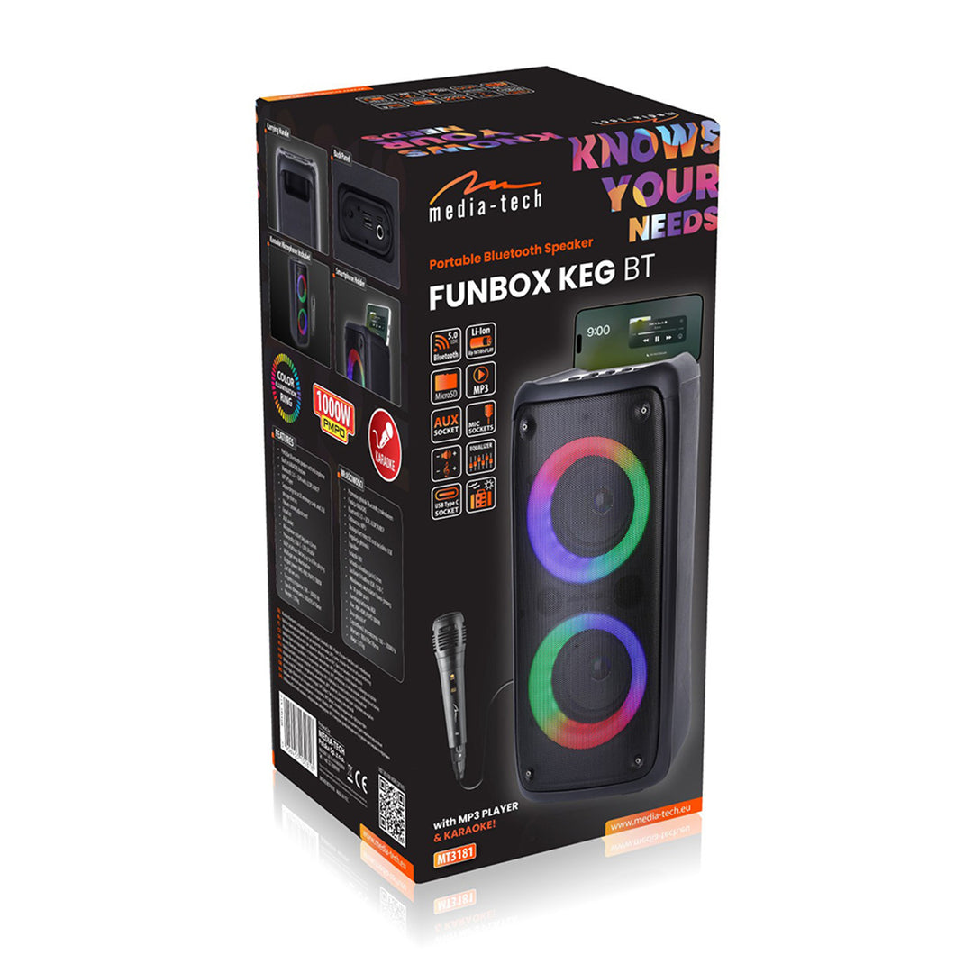 Media-Tech Altavoz portátil, karaoke, Bluetooth 5.0, 1000W, MT3181