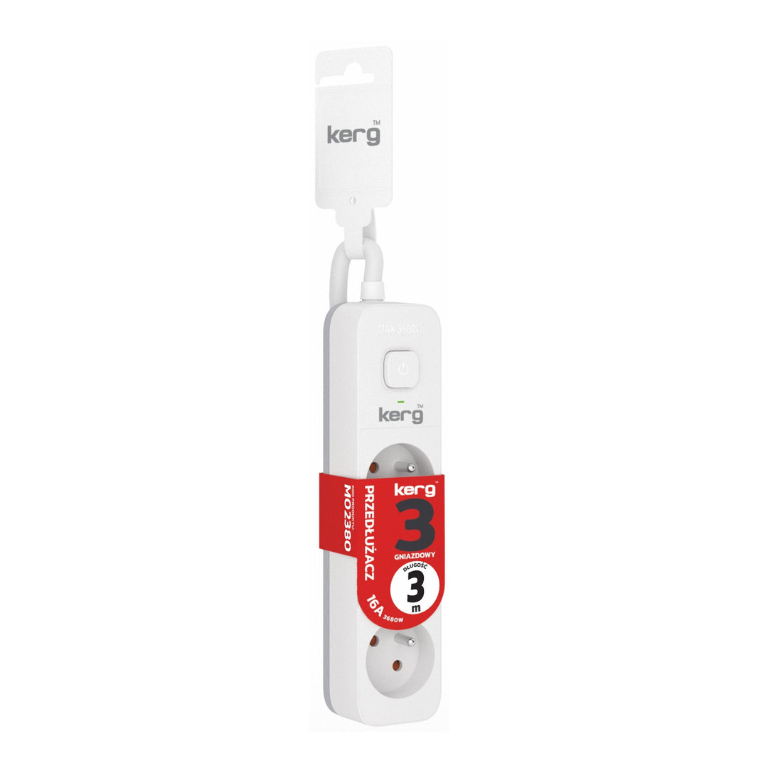 Cable alargador KERG con interruptor 3 tomas blanco-gris 3m 16A H05VV-F 3x1,5mm2