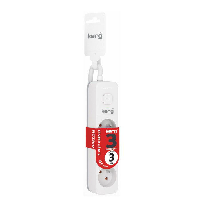 Cable alargador KERG con interruptor 3 tomas blanco-gris 3m 16A H05VV-F 3x1,5mm2