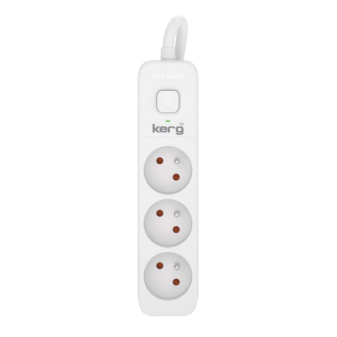 Cable alargador KERG con interruptor 3 tomas blanco-gris 3m 16A H05VV-F 3x1,5mm2