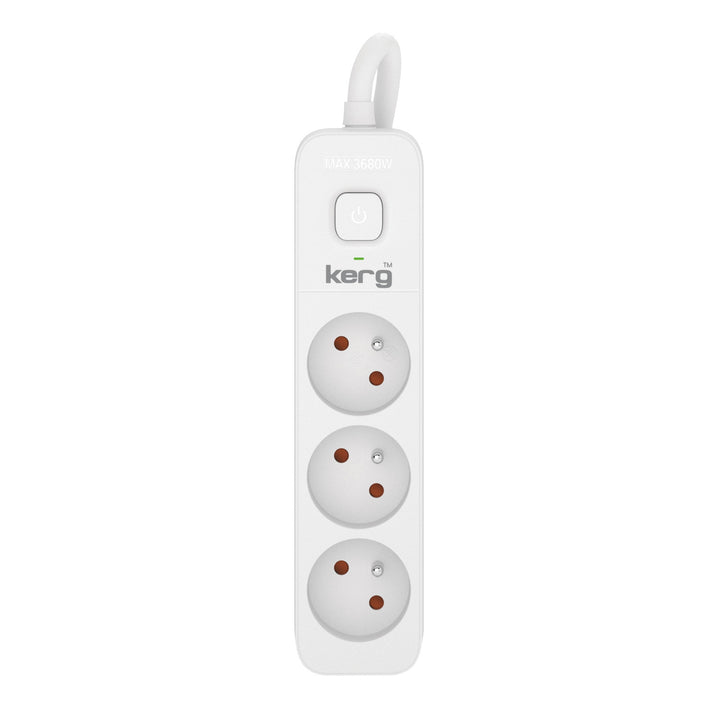 Cable alargador KERG con interruptor 3 tomas blanco-gris 3m 16A H05VV-F 3x1,5mm2
