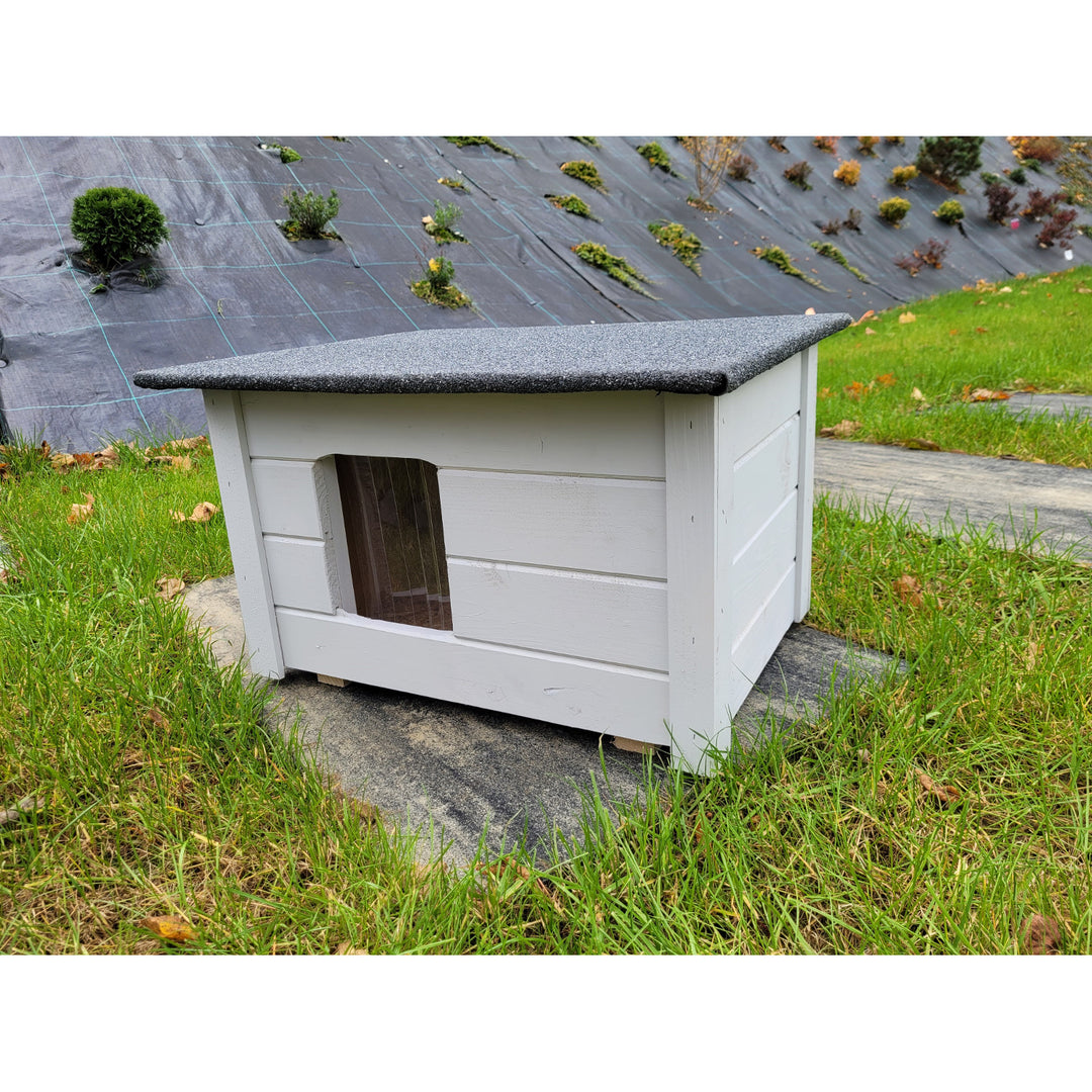 Casa isolada para cães e gatos Woodok, madeira de abeto, cinzento claro
